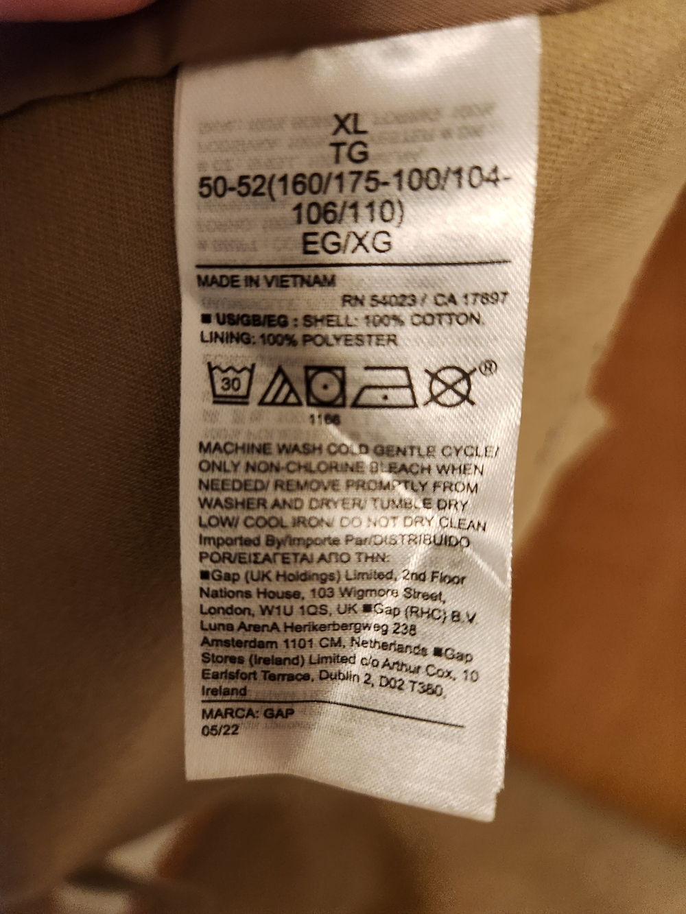 GAP Modern Trench Coat XL Cotton Khaki with Striped Sleeve Lining - Picture 7 of 7